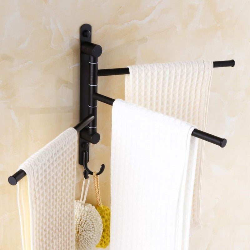 ELLO&ALLO Oil Rubbed Bronze Swing Out Towel Racks for Bathroom Holder Wall Mounted Towel Bars with Hooks 3-Arm - Image 3